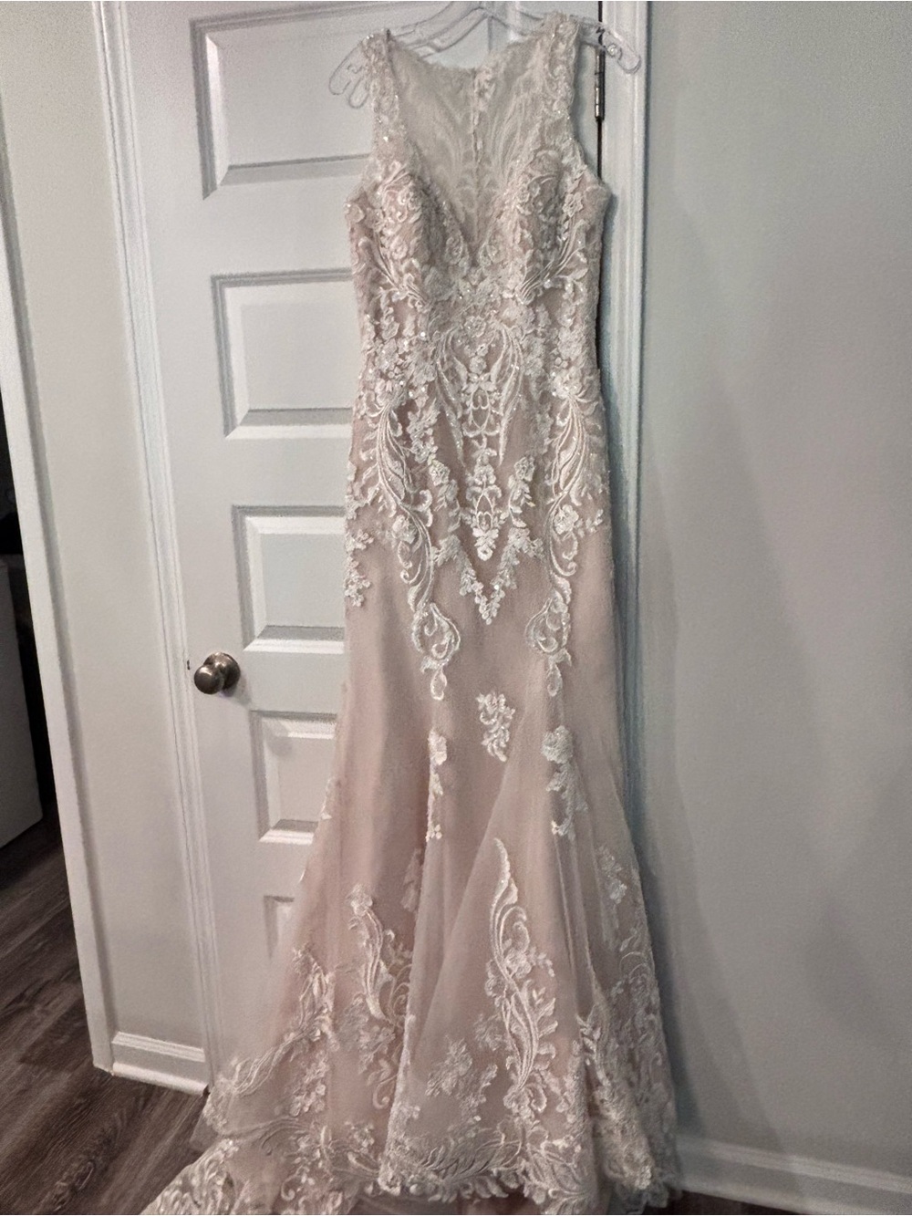 Kenneth Winston- Champagne/ Ivory Lace V-Neck Mermaid Wedding Gown- NWT